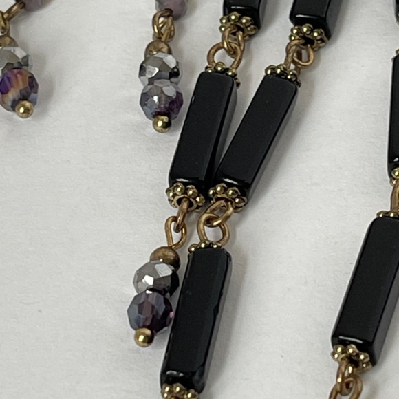 Bib Necklace Black Beads Dangle Drops Rhinestone Crystal Waterfall Bib - Picture 4 of 8